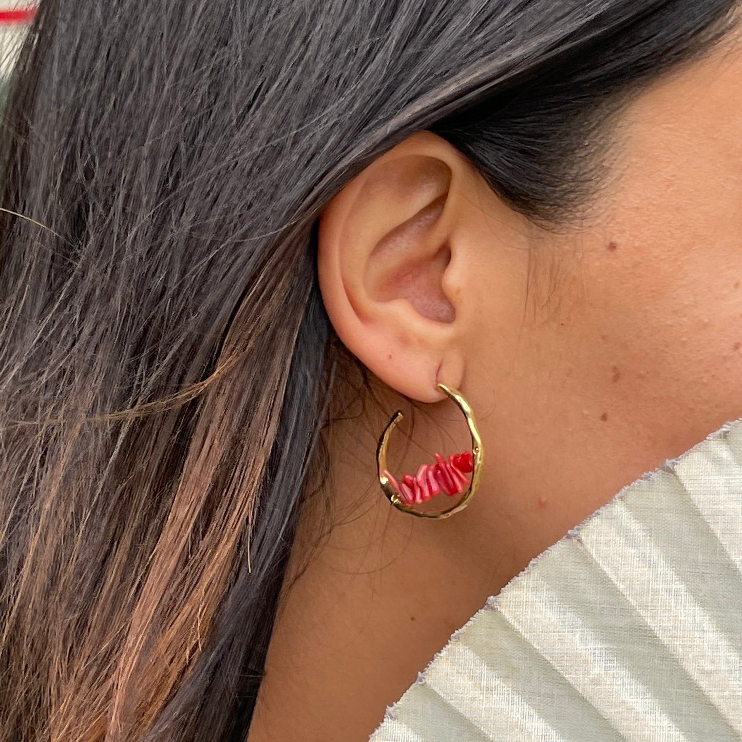 Maggie hoop earrings with coral