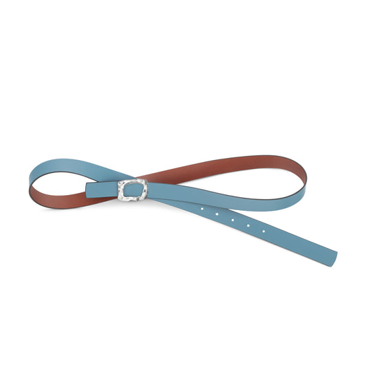 CINTURÓN CELESTE - CUERO REVERSIBLE 25 mm / HEBILLA PEQUEÑA LATON BAÑADO EN PLATA