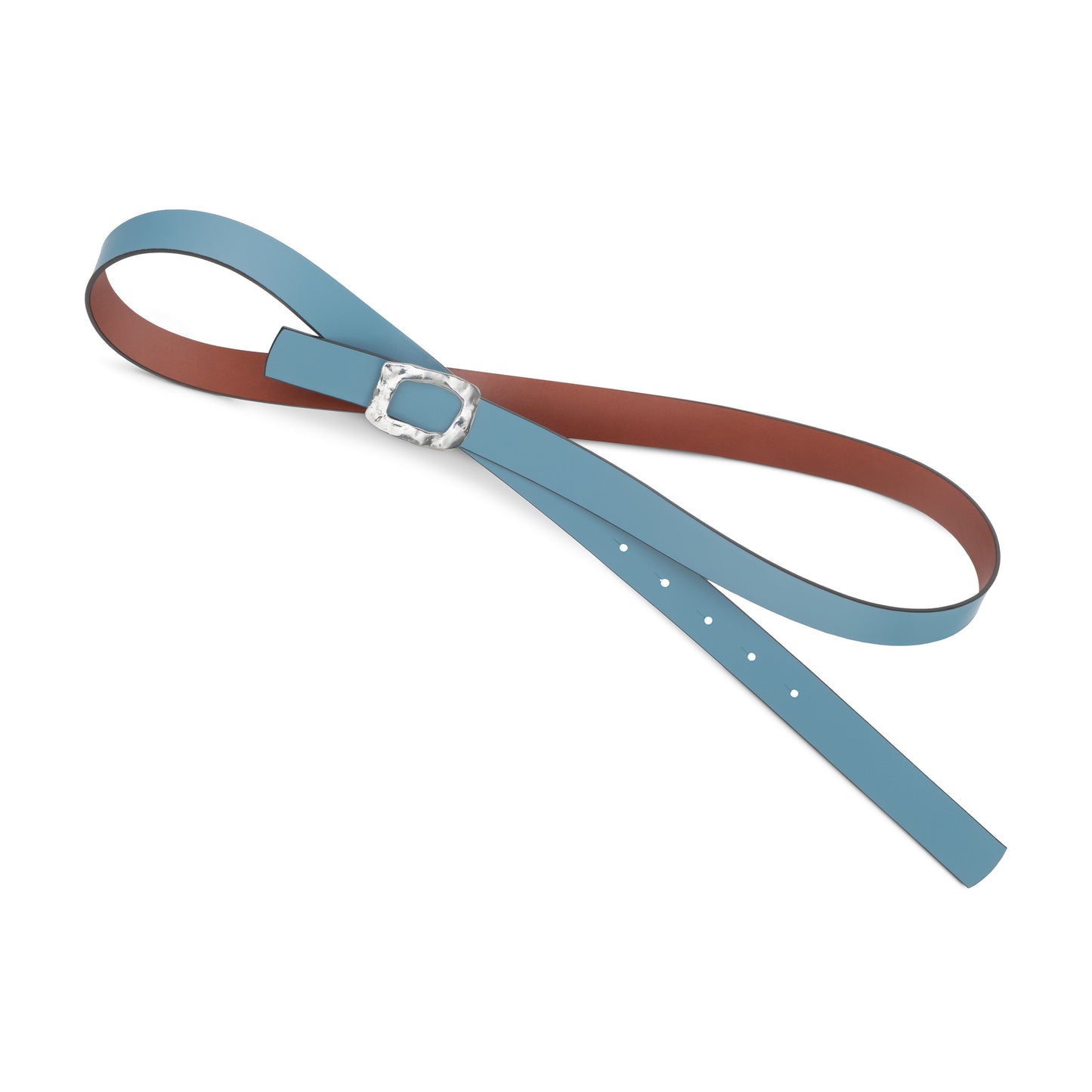 CINTURÓN CELESTE - CUERO REVERSIBLE 25 mm / HEBILLA PEQUEÑA LATON BAÑADO EN PLATA