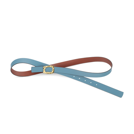 CINTURÓN CELESTE - CUERO REVERSIBLE 25 mm / HEBILLA PEQUEÑA LATON