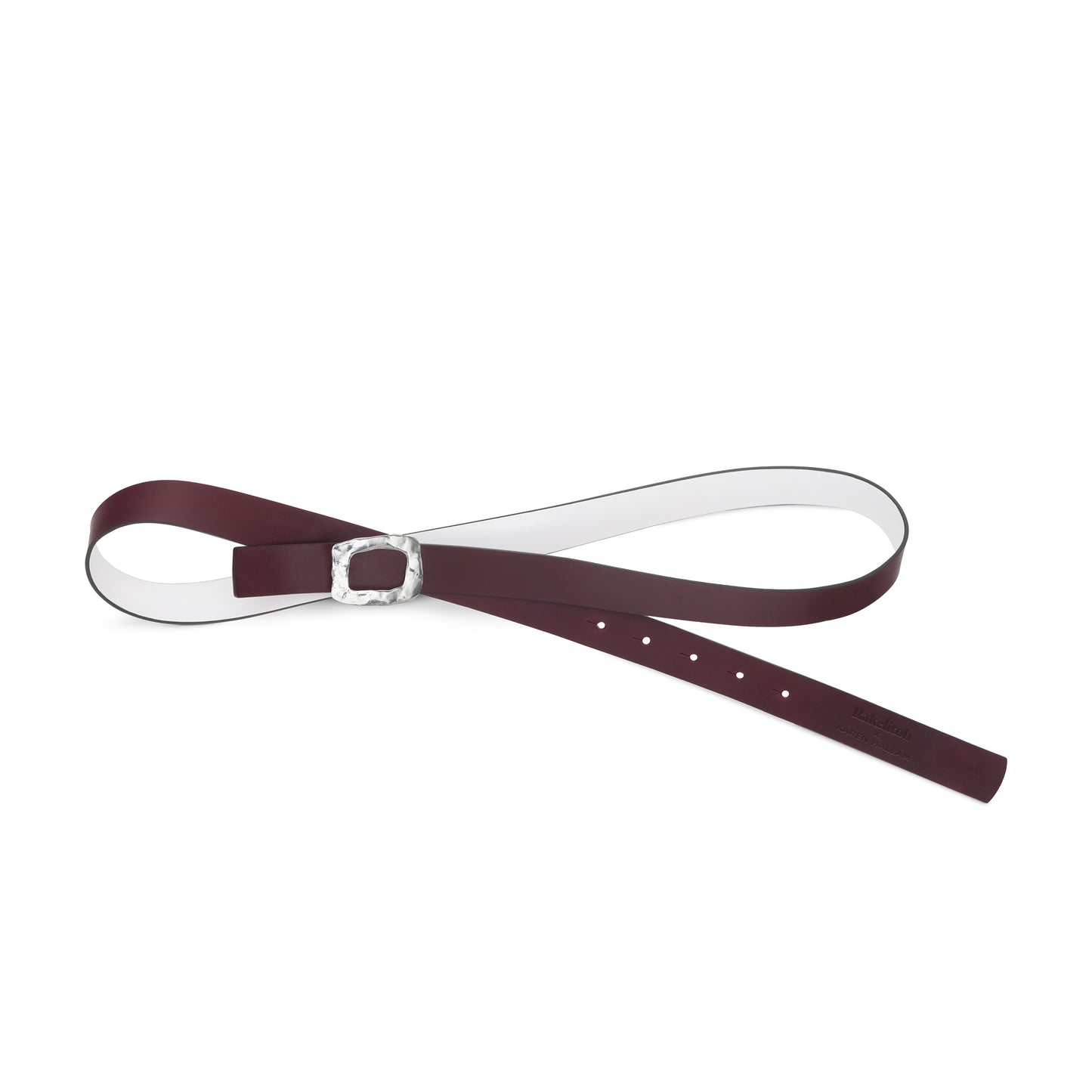 CINTURÓN BLANCO y BURDEOS - CUERO REVERSIBLE 25 mm / HEBILLA PEQUEÑA LATON BAÑADO EN PLATA