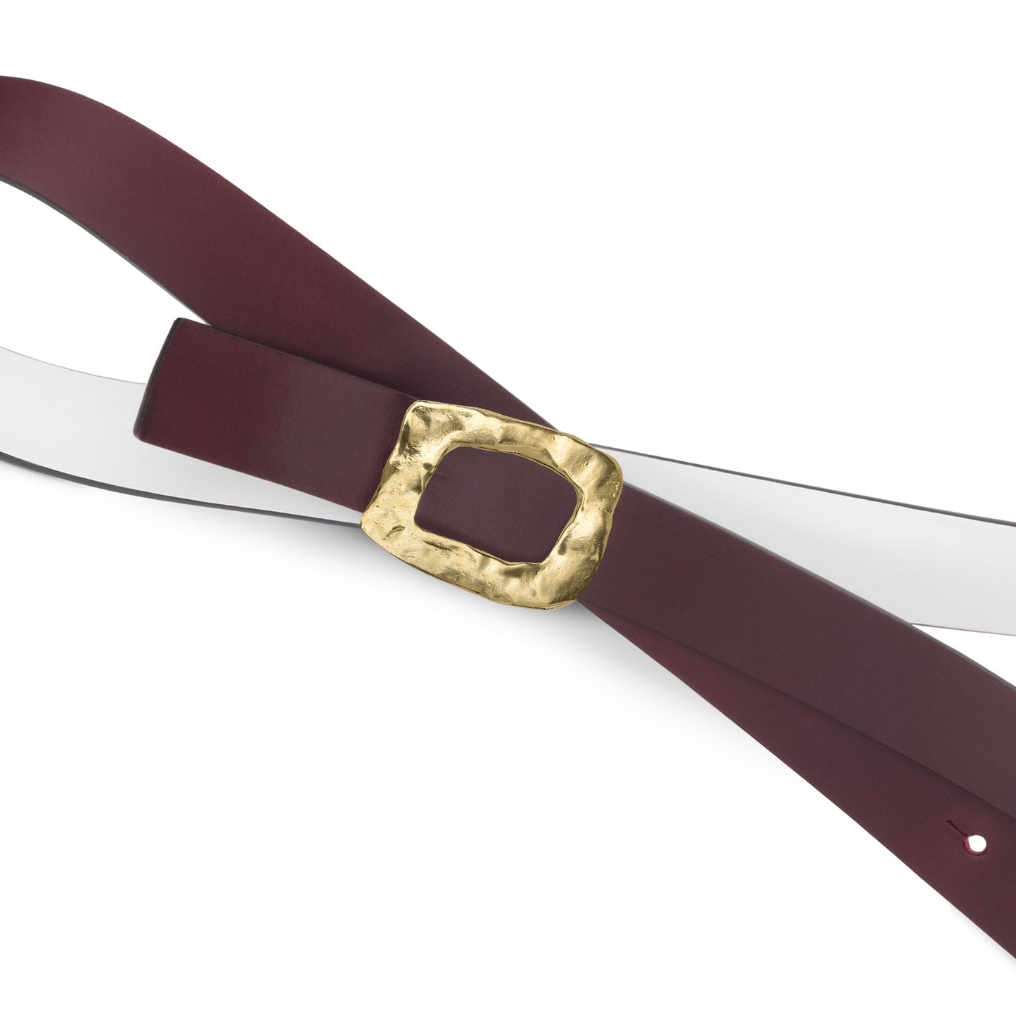 CINTURÓN BLANCO - BURDEOS REVERSIBLE 42 mm / HEBILLA GRANDE LATÓN