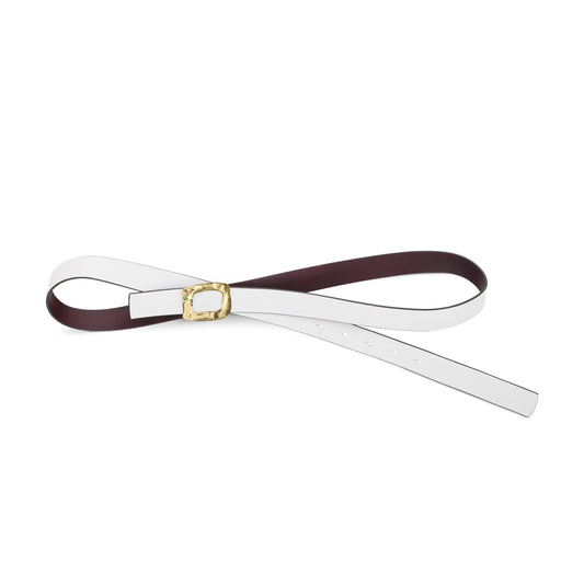 CINTURÓN BLANCO - BURDEOS REVERSIBLE 25 mm / HEBILLA PEQUEÑA LATON