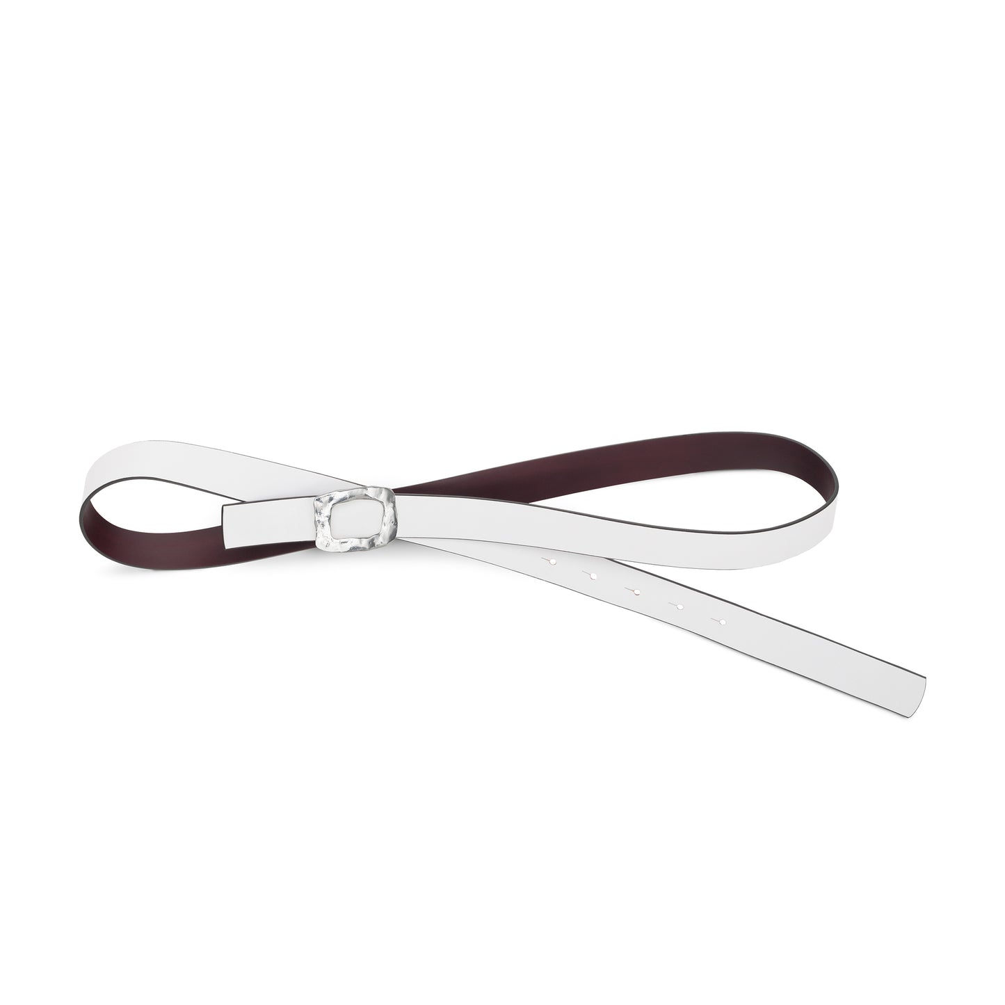 CINTURÓN BLANCO y BURDEOS - CUERO REVERSIBLE 25 mm / HEBILLA PEQUEÑA LATON BAÑADO EN PLATA