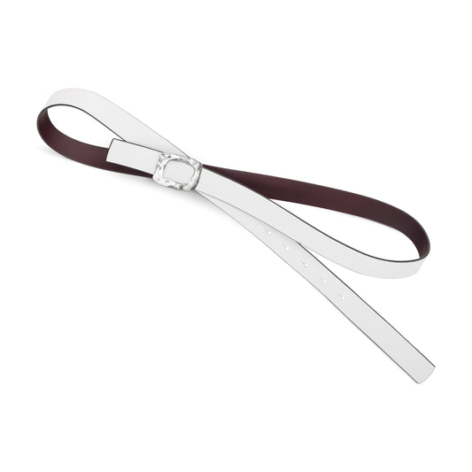 CINTURÓN BLANCO y BURDEOS - CUERO REVERSIBLE 25 mm / HEBILLA PEQUEÑA LATON BAÑADO EN PLATA