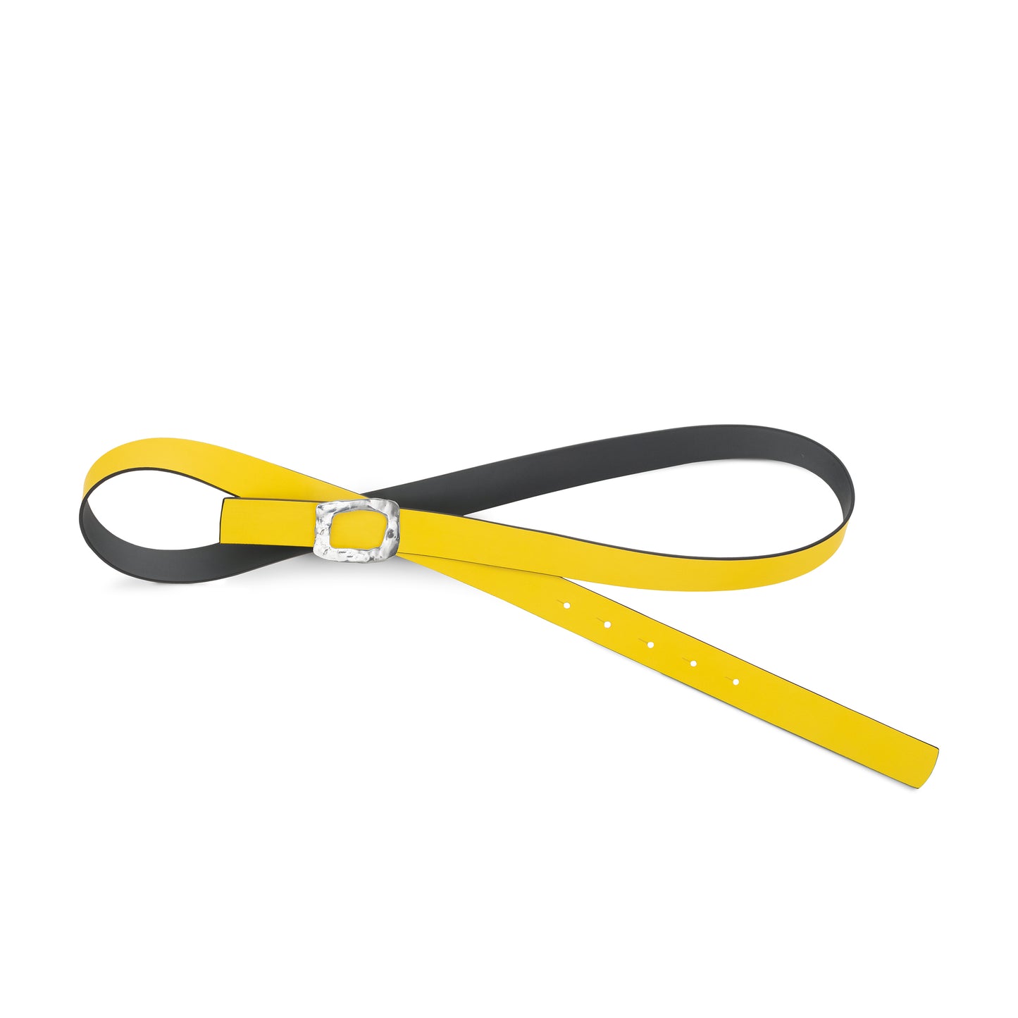 CINTURÓN AMARILLO y GRIS- CUERO REVERSIBLE 25 mm / HEBILLA PEQUEÑA LATON BAÑADO EN PLATA