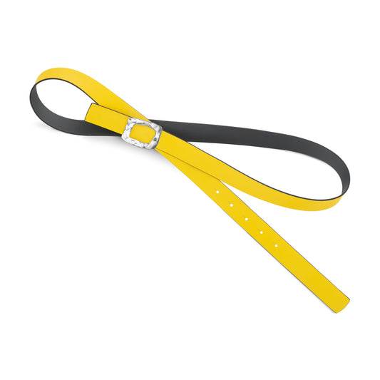 CINTURÓN AMARILLO y GRIS- CUERO REVERSIBLE 25 mm / HEBILLA PEQUEÑA LATON BAÑADO EN PLATA