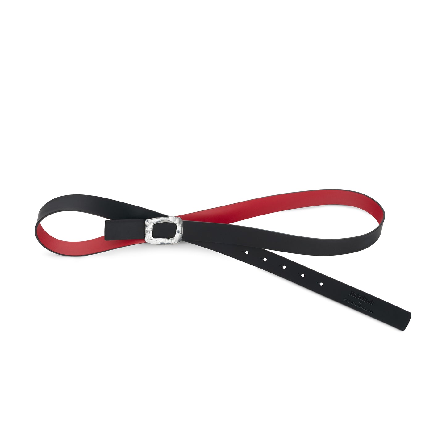 CINTURÓN ROJO y NEGRO- CUERO REVERSIBLE 25 mm / HEBILLA PEQUEÑA LATON BAÑADO EN PLATA