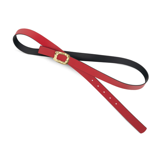 CINTURÓN ROJO - NEGRO REVERSIBLE 25 mm / HEBILLA PEQUEÑA LATON