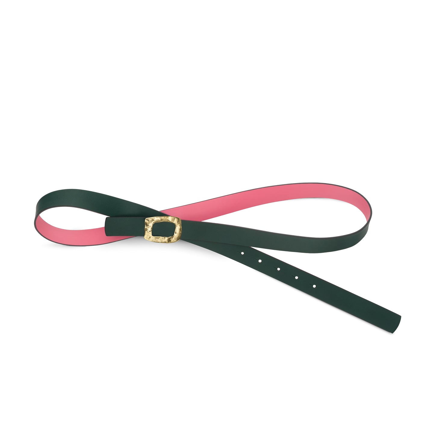 CINTURÓN ROSA - VERDE BOTELLA REVERSIBLE 25 mm / HEBILLA PEQUEÑA LATON