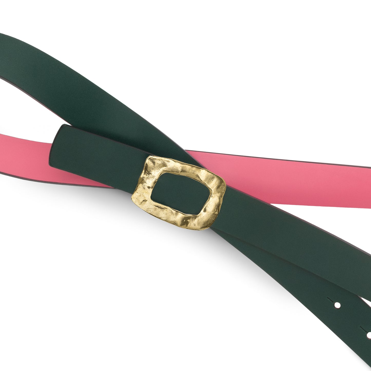 CINTURÓN ROSA - VERDE BOTELLA REVERSIBLE 25 mm / HEBILLA PEQUEÑA LATON