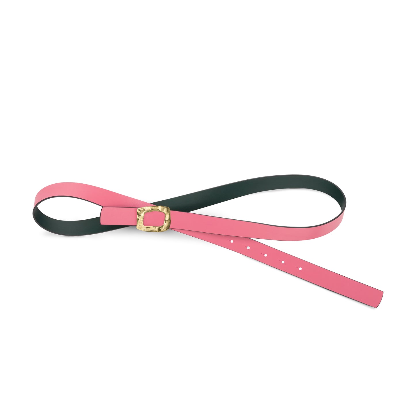 CINTURÓN ROSA - VERDE BOTELLA REVERSIBLE 25 mm / HEBILLA PEQUEÑA LATON