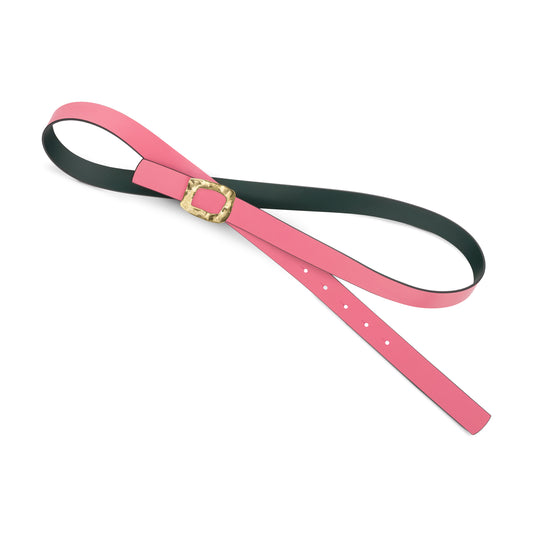 CINTURÓN ROSA - VERDE BOTELLA REVERSIBLE 25 mm / HEBILLA PEQUEÑA LATON