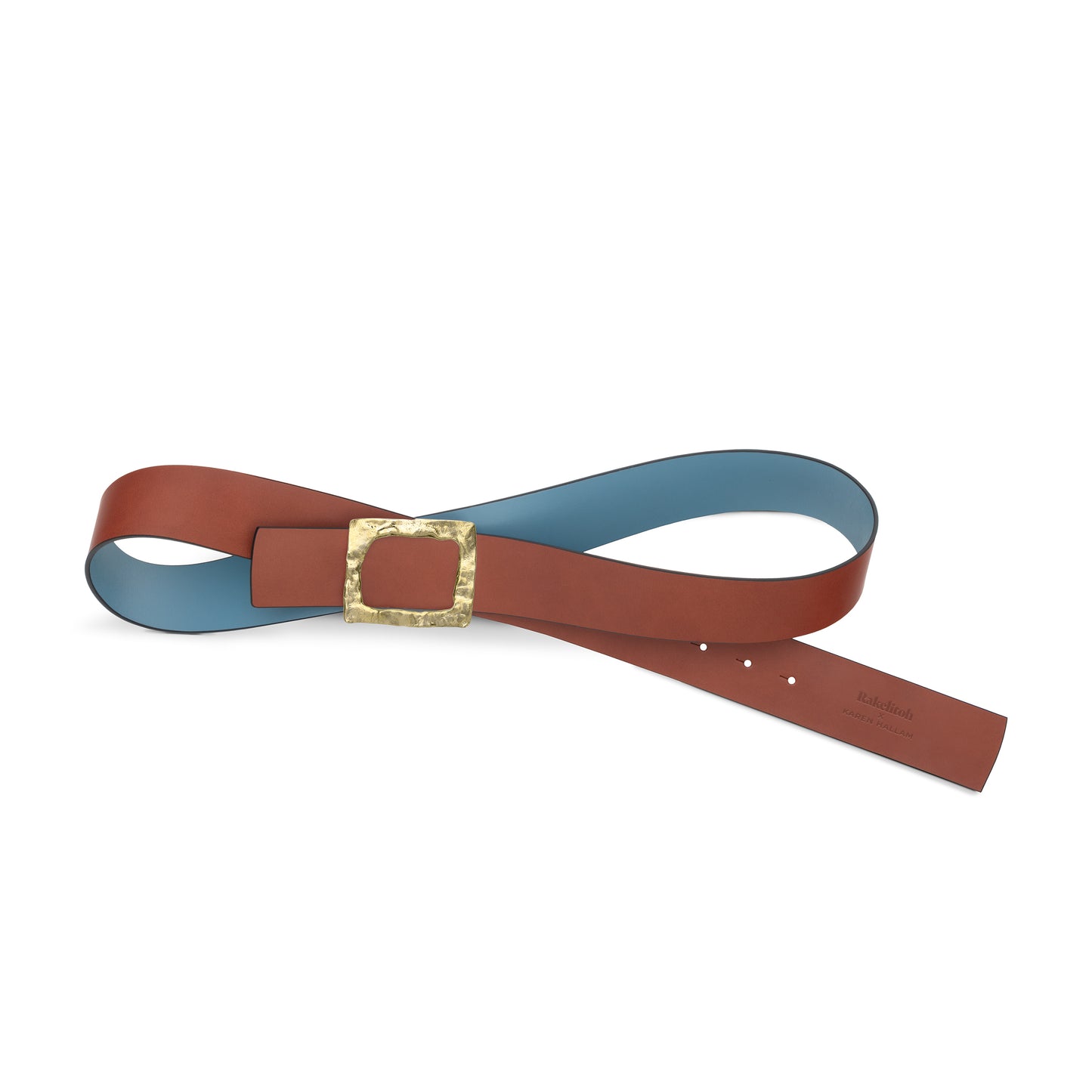 CINTURÓN CELESTE - CUERO REVERSIBLE 42 mm / HEBILLA GRANDE LATÓN