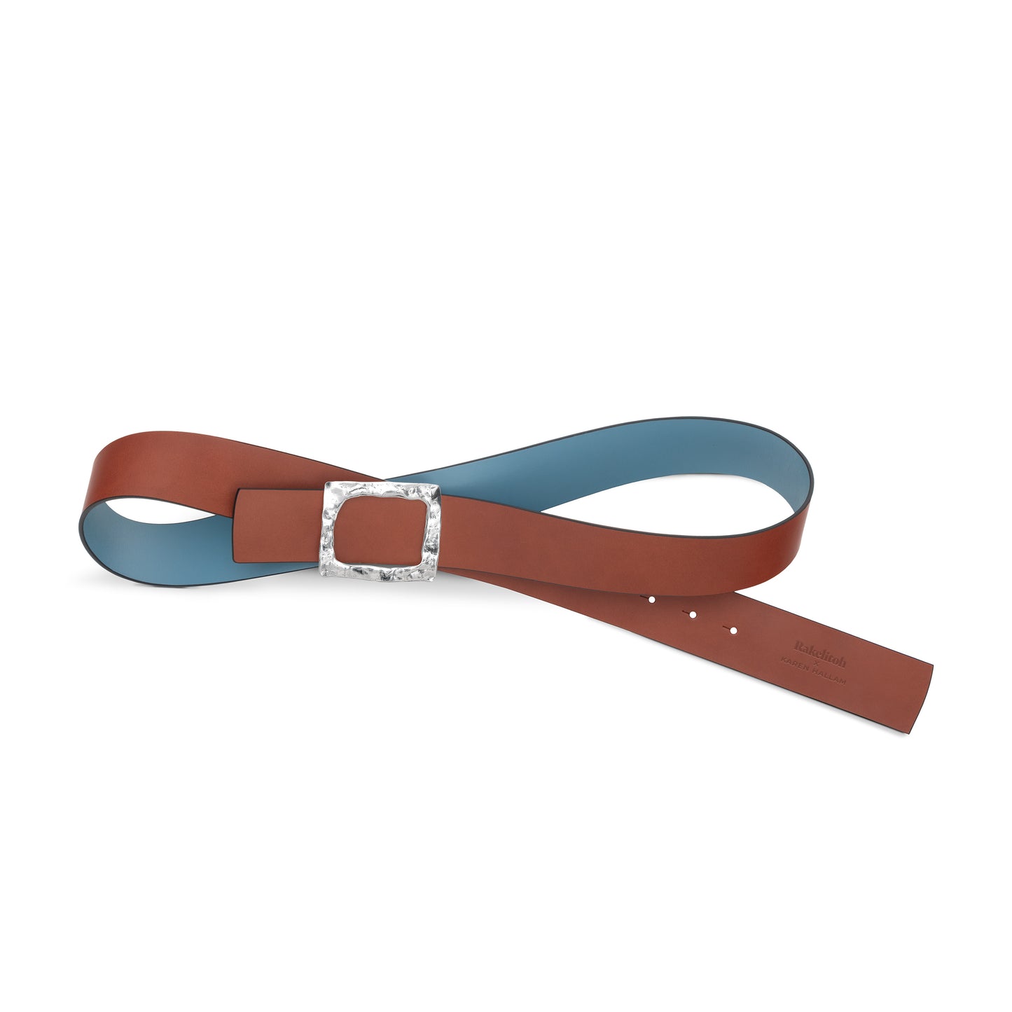 CINTURÓN CELESTE - CUERO REVERSIBLE 42 mm / HEBILLA GRANDE ACABADO PLATA