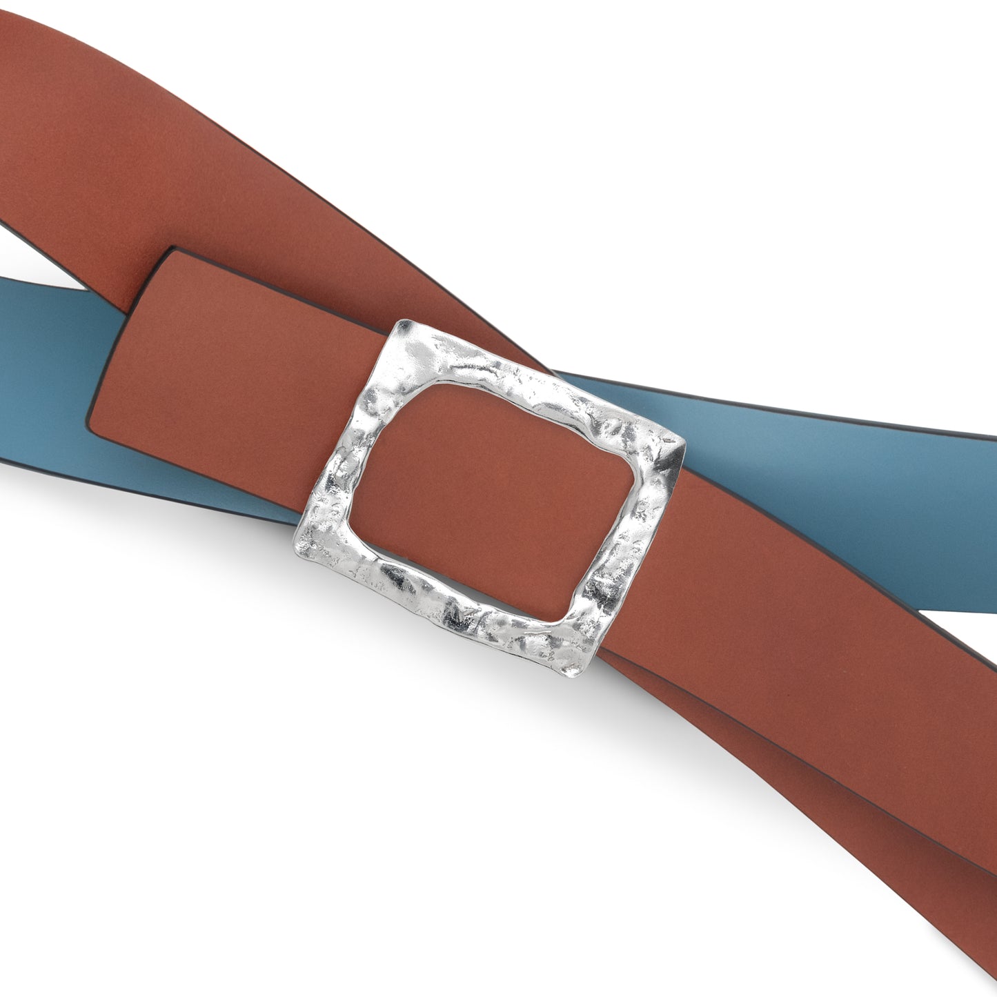 CINTURÓN CELESTE - CUERO REVERSIBLE 42 mm / HEBILLA GRANDE ACABADO PLATA