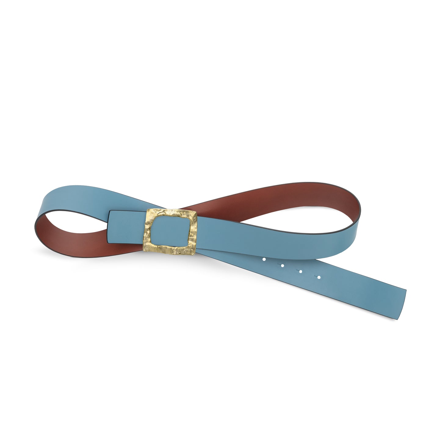 CINTURÓN CELESTE - CUERO REVERSIBLE 42 mm / HEBILLA GRANDE LATÓN