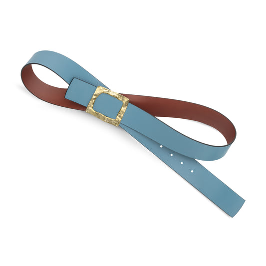 CINTURÓN CELESTE - CUERO REVERSIBLE 42 mm / HEBILLA GRANDE LATÓN