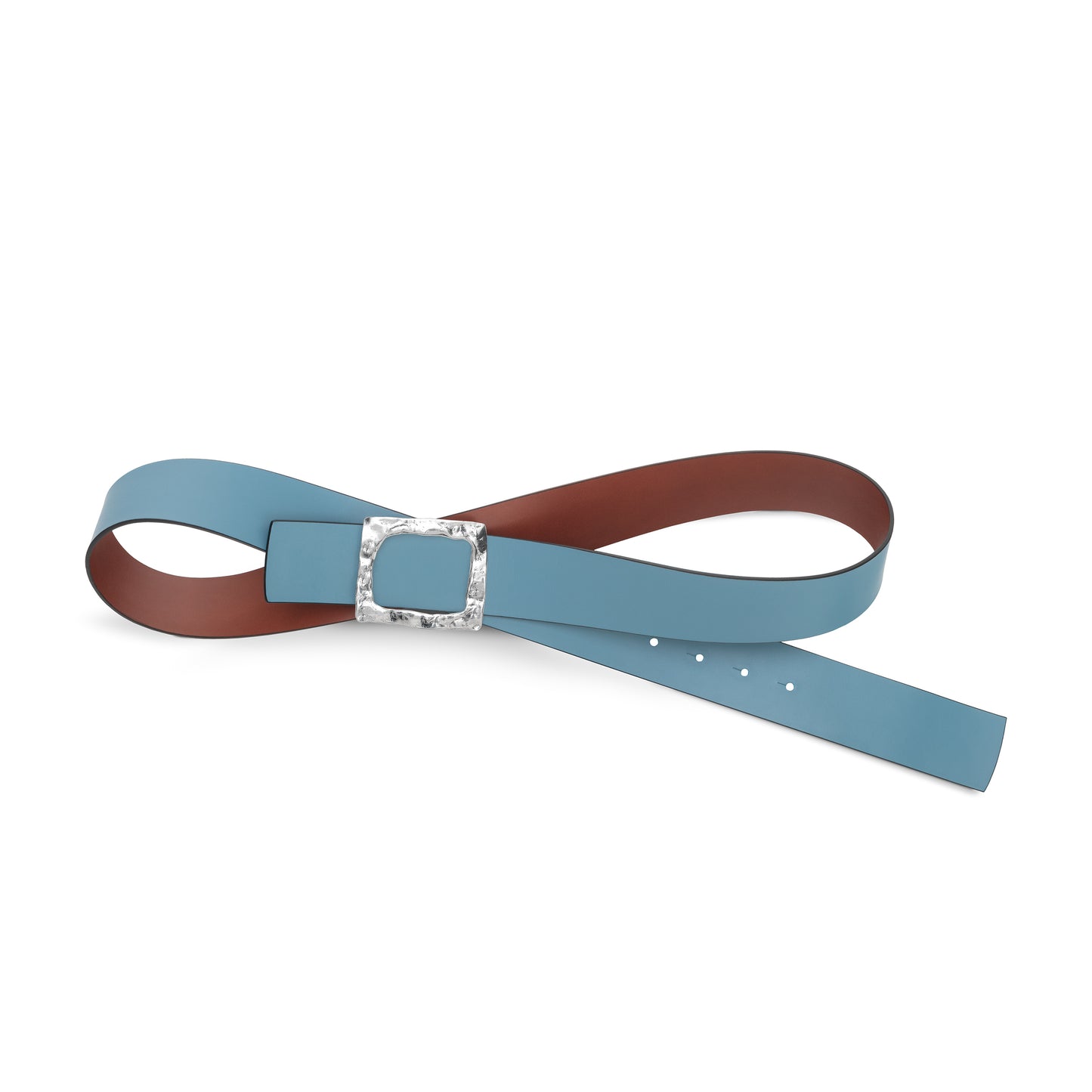 CINTURÓN CELESTE - CUERO REVERSIBLE 42 mm / HEBILLA GRANDE ACABADO PLATA
