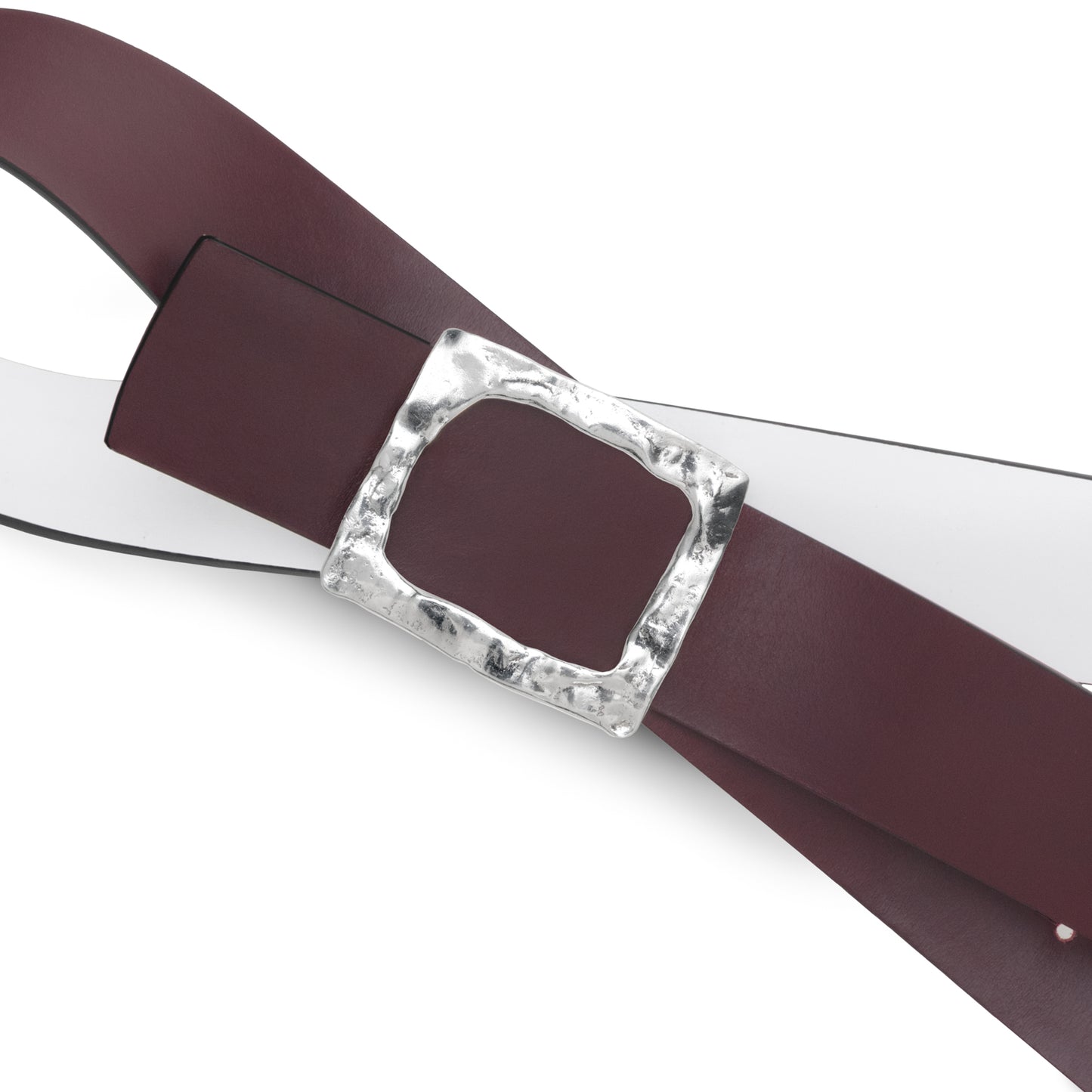 CINTURÓN BLANCO - BURDEOS REVERSIBLE 42 mm / HEBILLA GRANDE ACABADO PLATA
