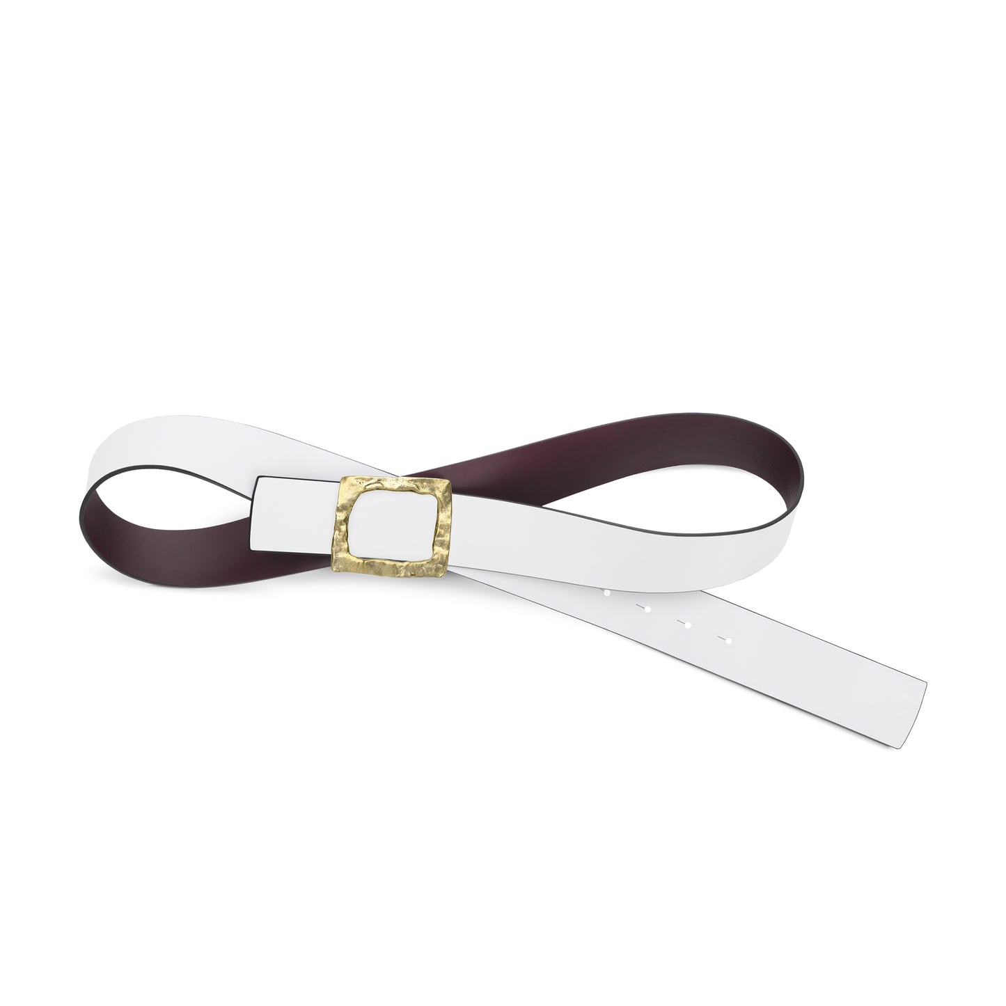 CINTURÓN BLANCO - BURDEOS REVERSIBLE 42 mm / HEBILLA GRANDE LATÓN