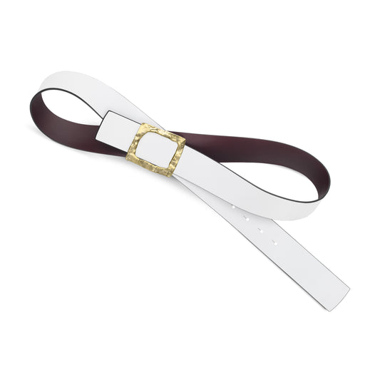 CINTURÓN BLANCO - BURDEOS REVERSIBLE 42 mm / HEBILLA GRANDE LATÓN