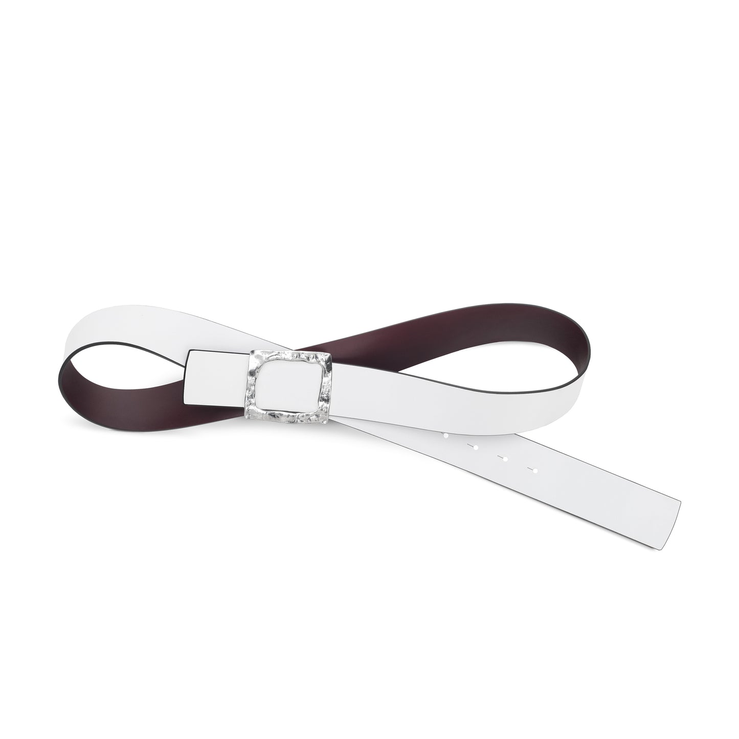 CINTURÓN BLANCO - BURDEOS REVERSIBLE 42 mm / HEBILLA GRANDE ACABADO PLATA