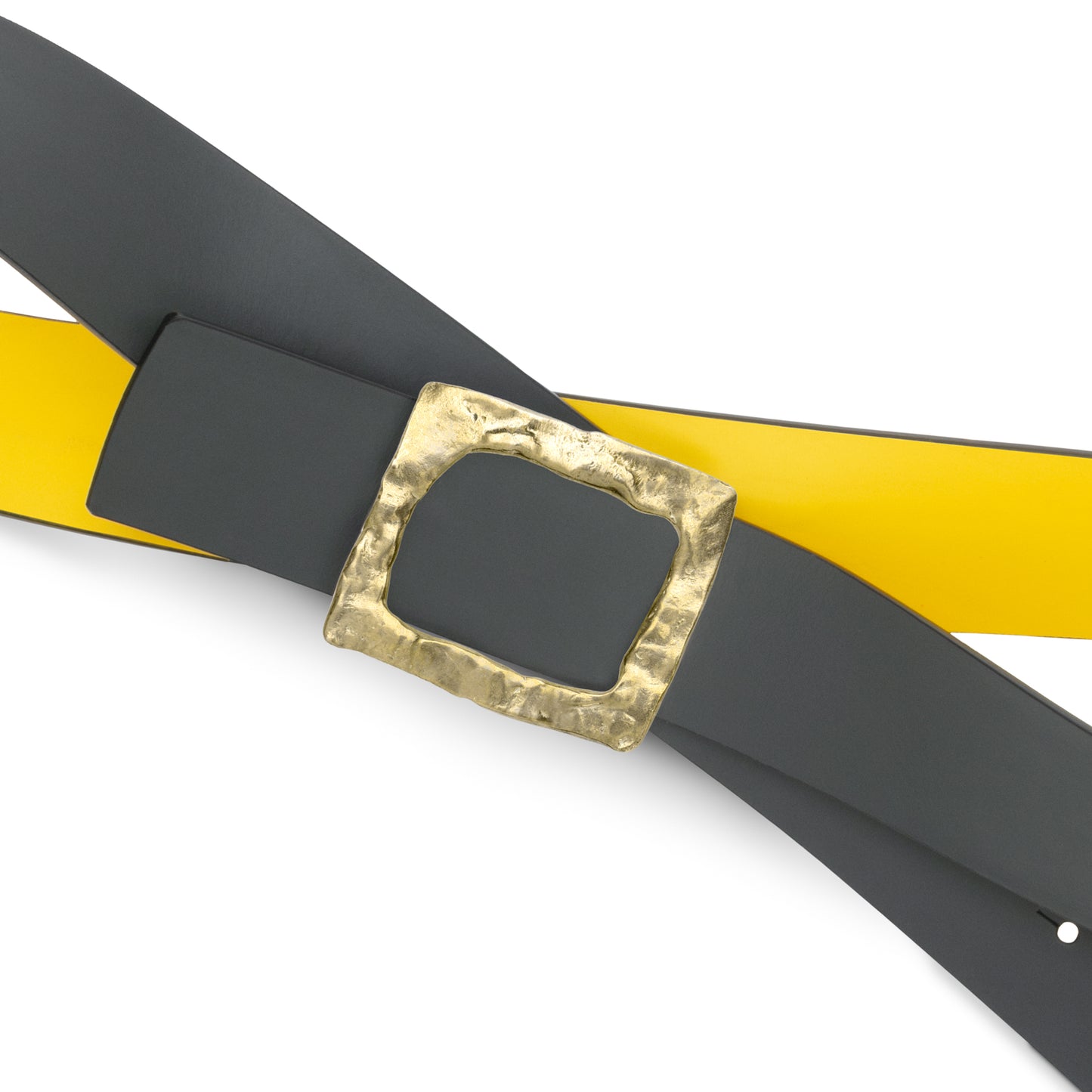 CINTURÓN AMARILLO - GRIS REVERSIBLE 42 mm / HEBILLA GRANDE LATÓN