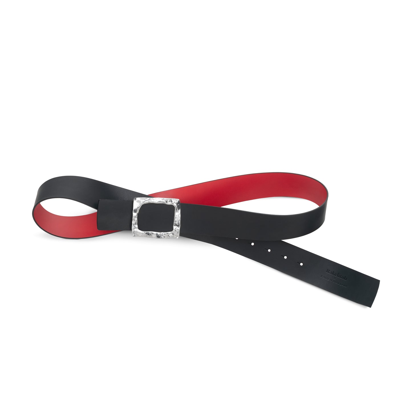CINTURÓN ROJO - NEGRO REVERSIBLE 42 mm / HEBILLA GRANDE ACABADO PLATA