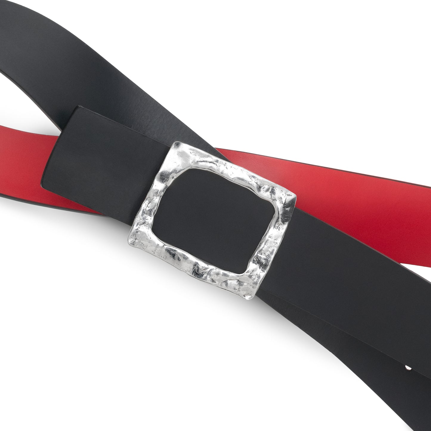 CINTURÓN ROJO - NEGRO REVERSIBLE 42 mm / HEBILLA GRANDE ACABADO PLATA