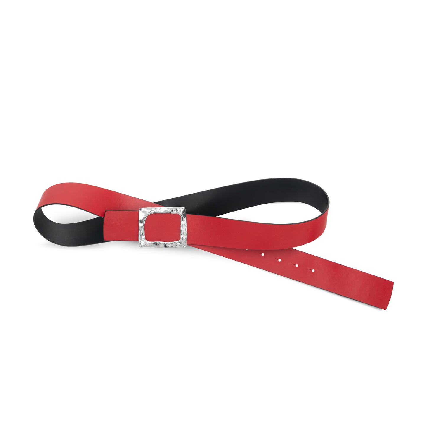 CINTURÓN ROJO - NEGRO REVERSIBLE 42 mm / HEBILLA GRANDE ACABADO PLATA