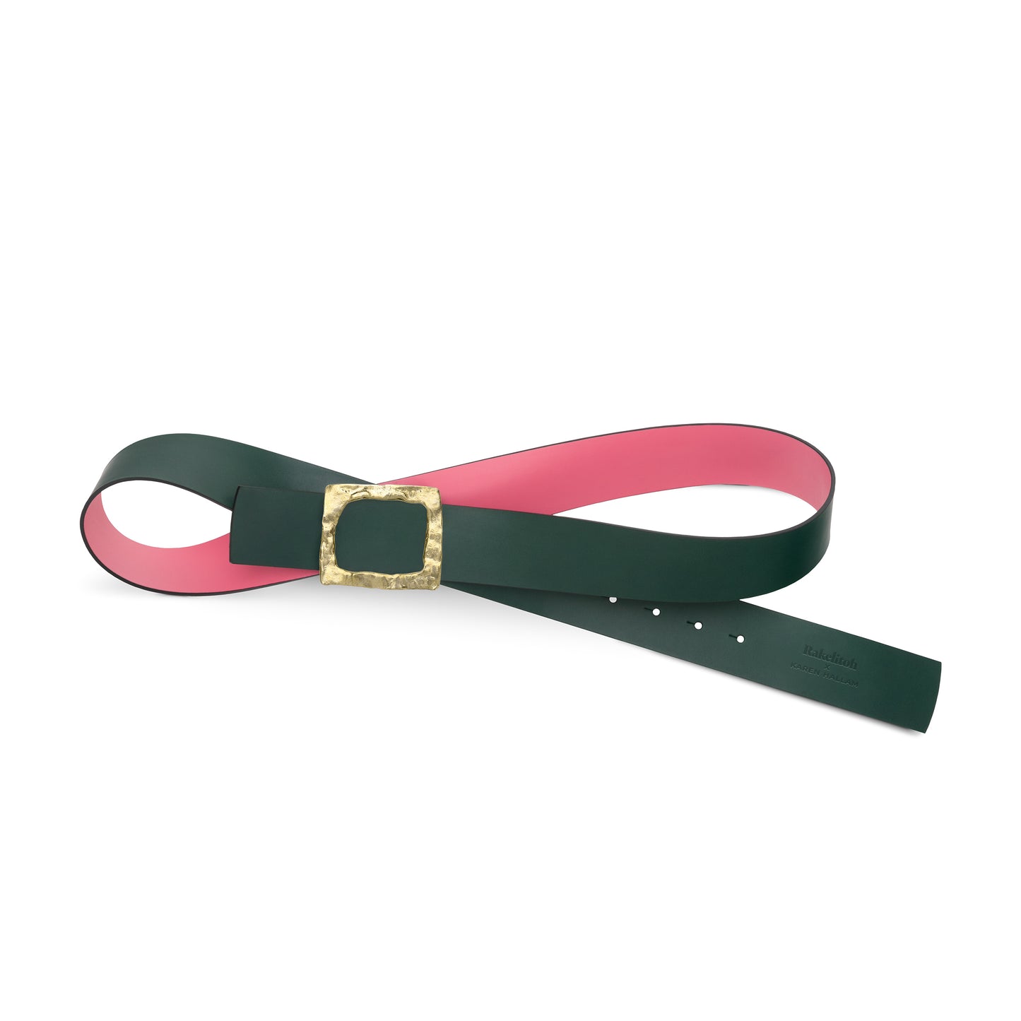 CINTURÓN ROSA - VERDE BOTELLA REVERSIBLE 42 mm / HEBILLA GRANDE LATÓN
