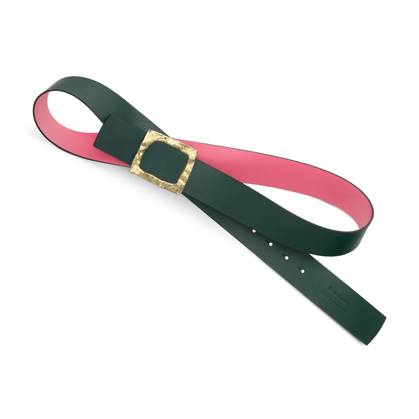 CINTURÓN ROSA - VERDE BOTELLA REVERSIBLE 42 mm / HEBILLA GRANDE LATÓN