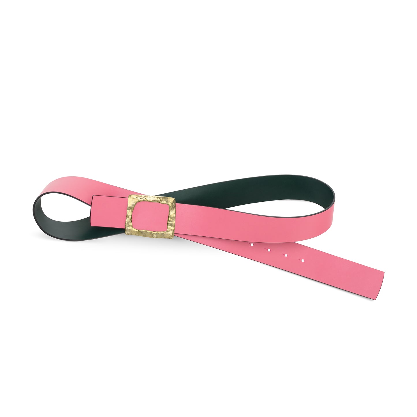 CINTURÓN ROSA - VERDE BOTELLA REVERSIBLE 42 mm / HEBILLA GRANDE LATÓN