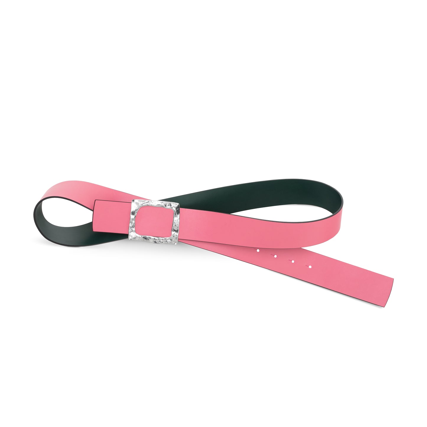 CINTURÓN ROSA - VERDE BOTELLA REVERSIBLE 42 mm / HEBILLA GRANDE ACABADO PLATA