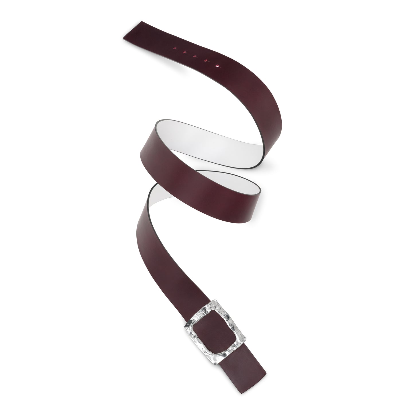 CINTURÓN BLANCO - BURDEOS REVERSIBLE 42 mm / HEBILLA GRANDE ACABADO PLATA