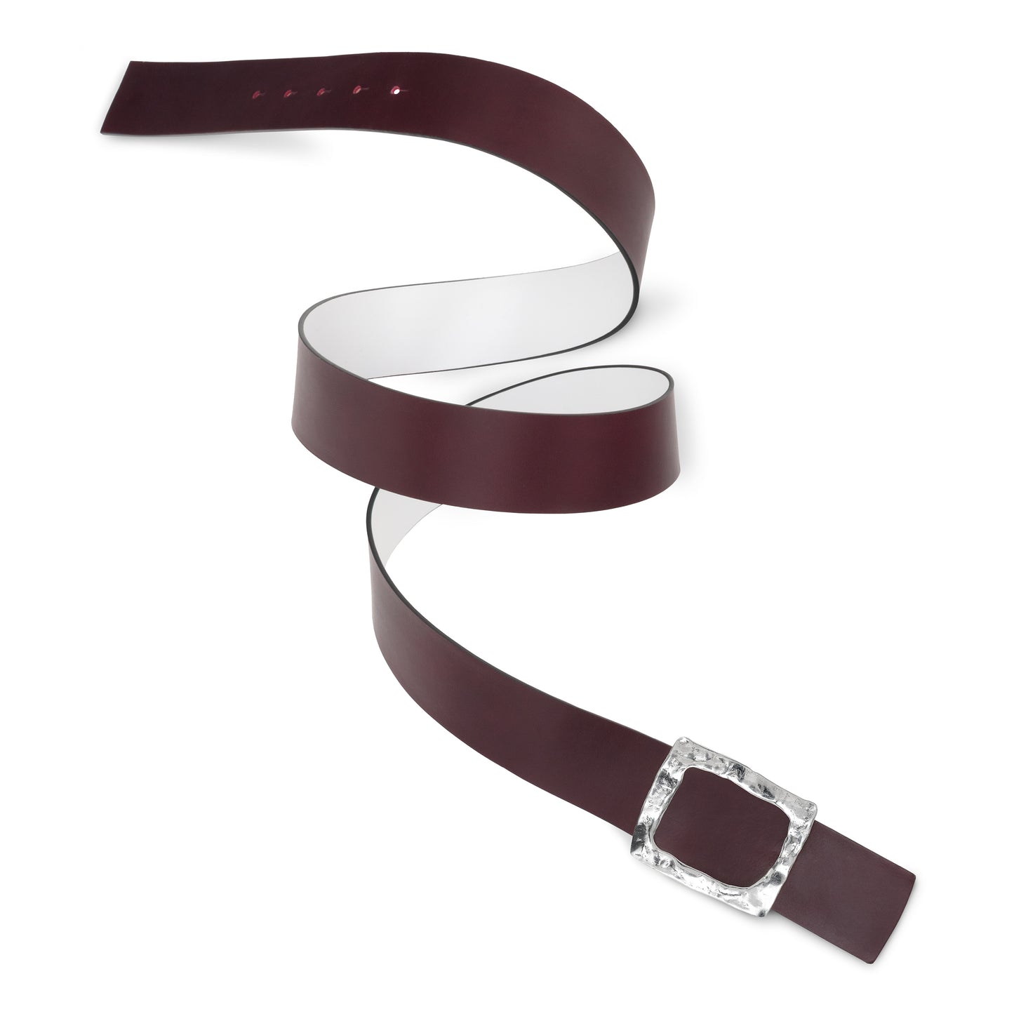 CINTURÓN BLANCO - BURDEOS REVERSIBLE 42 mm / HEBILLA GRANDE ACABADO PLATA