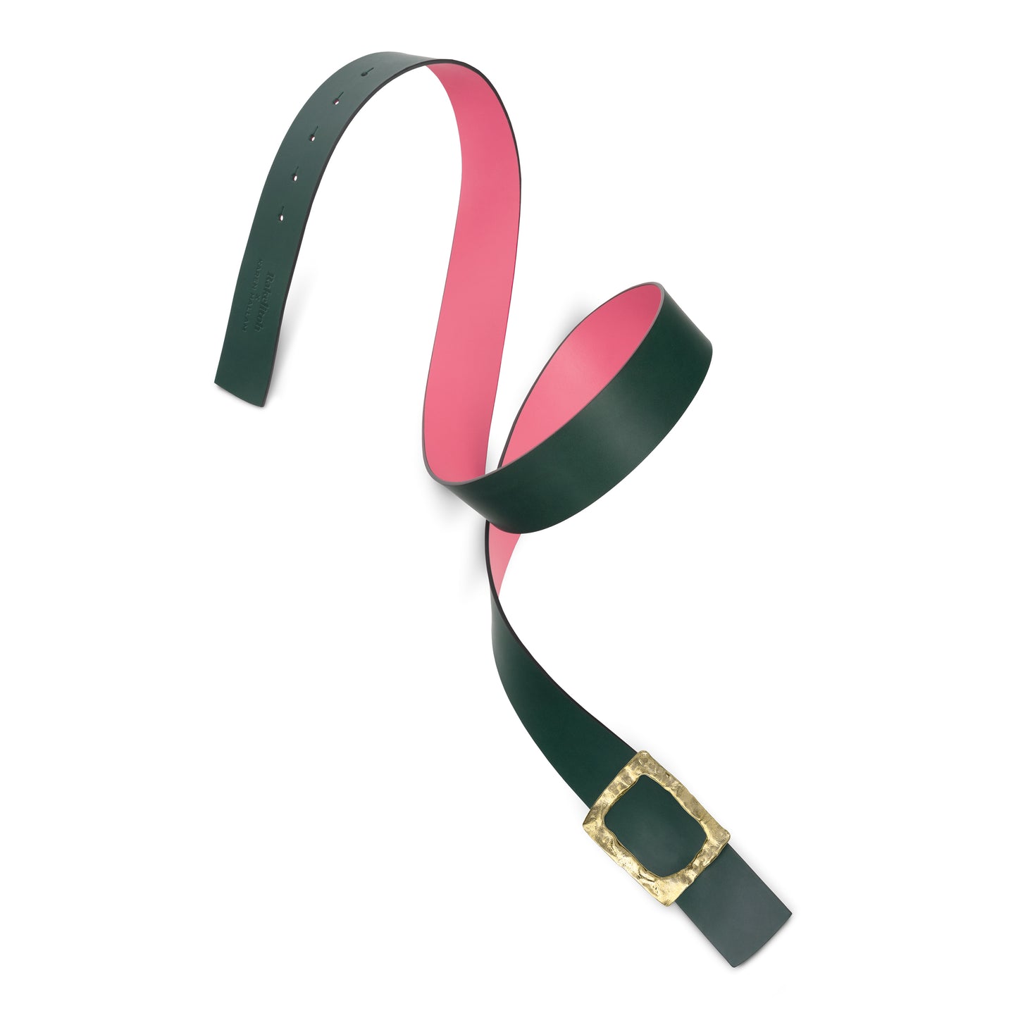 CINTURÓN ROSA - VERDE BOTELLA REVERSIBLE 42 mm / HEBILLA GRANDE LATÓN