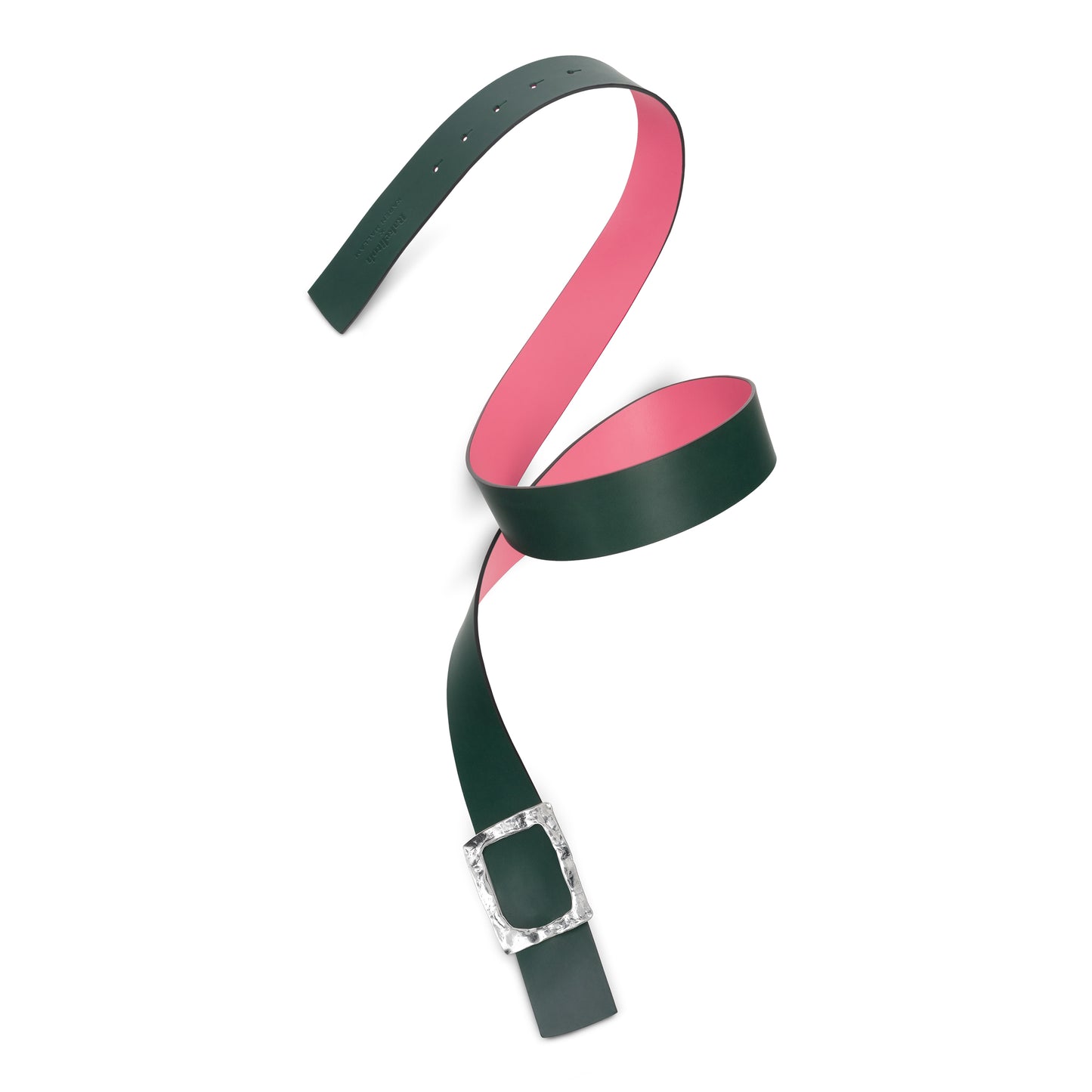 CINTURÓN ROSA - VERDE BOTELLA REVERSIBLE 42 mm / HEBILLA GRANDE ACABADO PLATA