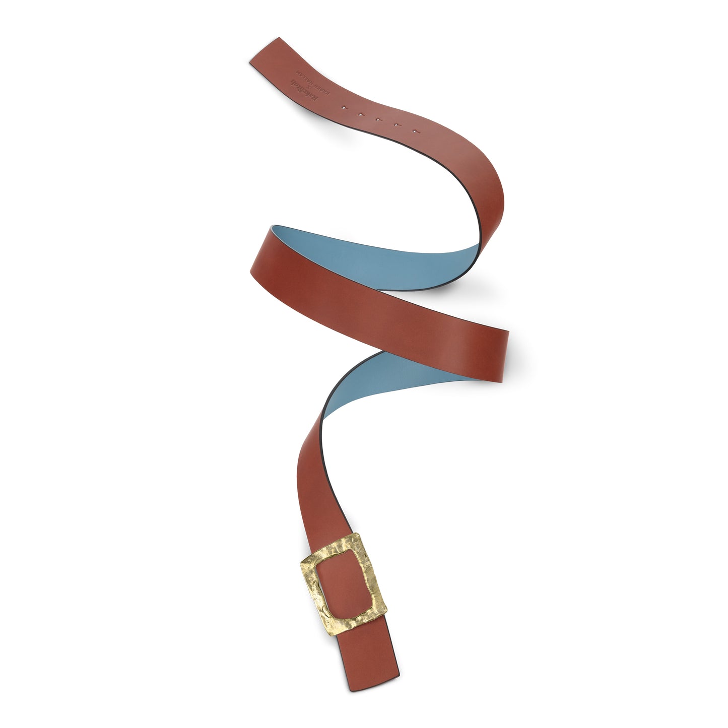 CINTURÓN CELESTE - CUERO REVERSIBLE 42 mm / HEBILLA GRANDE LATÓN