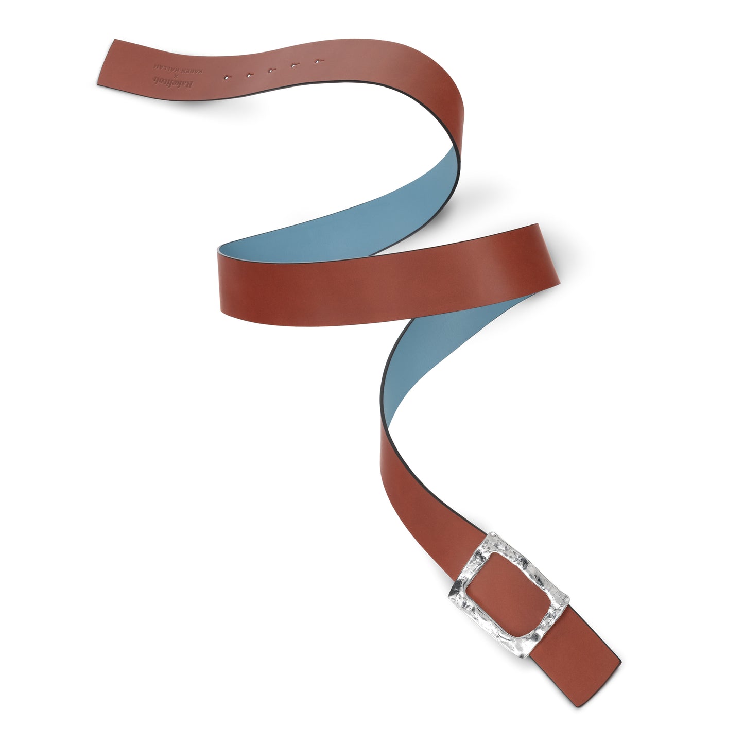 CINTURÓN CELESTE - CUERO REVERSIBLE 42 mm / HEBILLA GRANDE ACABADO PLATA