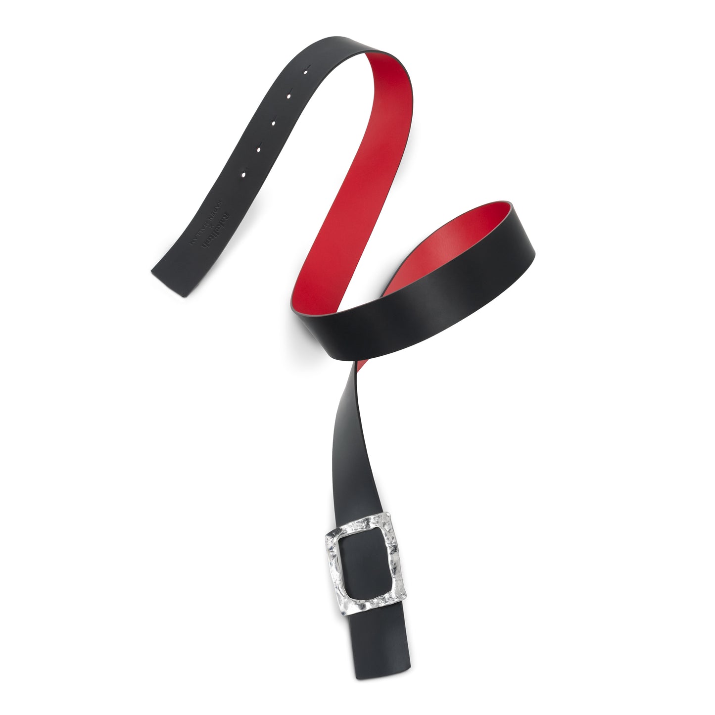 CINTURÓN ROJO - NEGRO REVERSIBLE 42 mm / HEBILLA GRANDE ACABADO PLATA