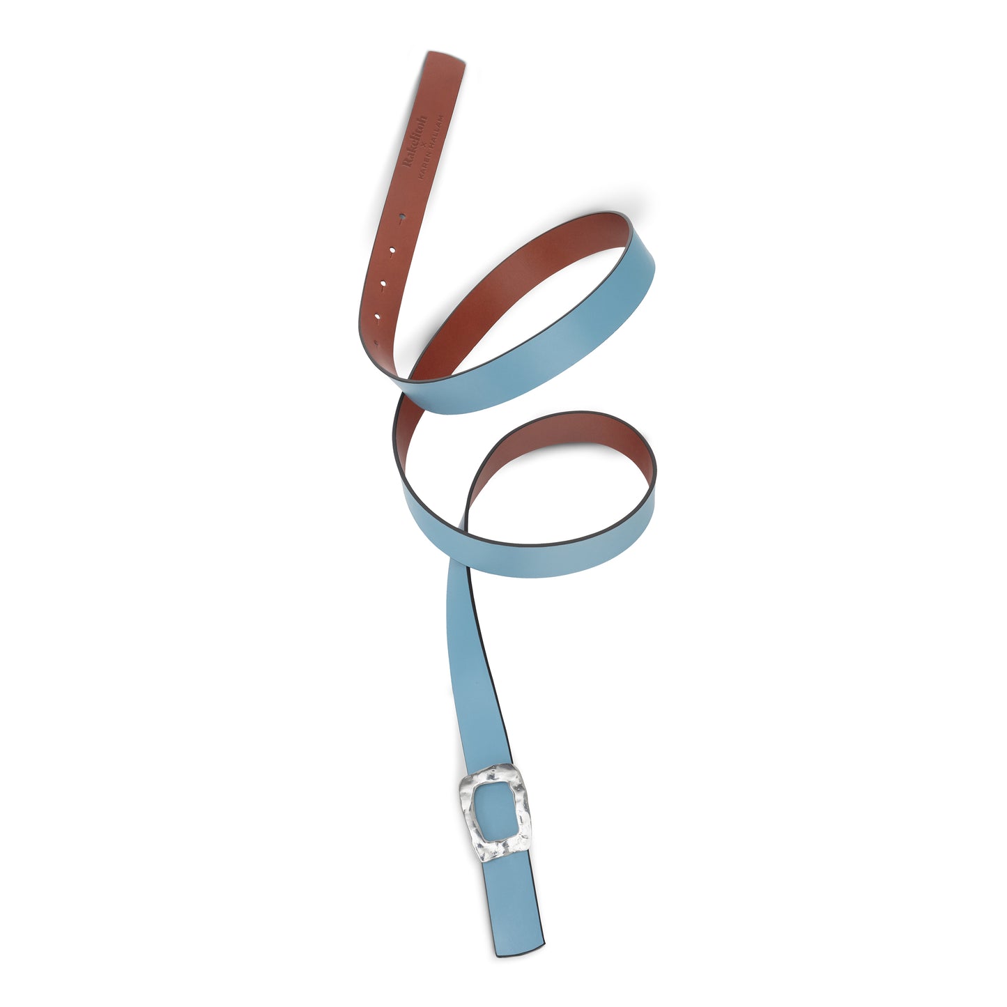 CINTURÓN CELESTE - CUERO REVERSIBLE 25 mm / HEBILLA PEQUEÑA LATON BAÑADO EN PLATA