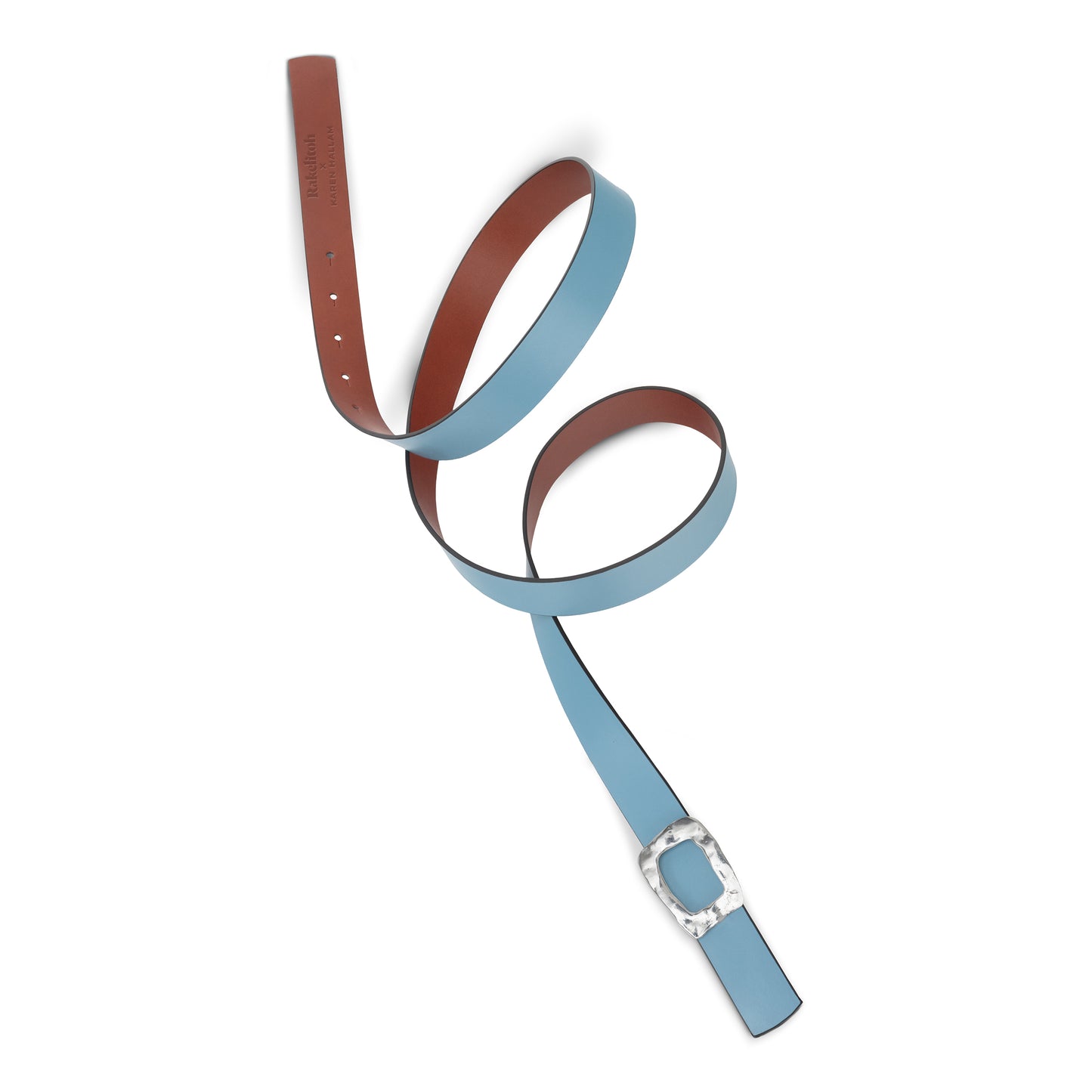CINTURÓN CELESTE - CUERO REVERSIBLE 25 mm / HEBILLA PEQUEÑA LATON BAÑADO EN PLATA