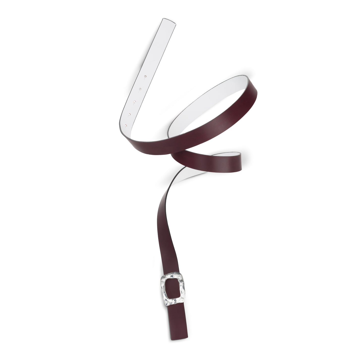 CINTURÓN BLANCO y BURDEOS - CUERO REVERSIBLE 25 mm / HEBILLA PEQUEÑA LATON BAÑADO EN PLATA