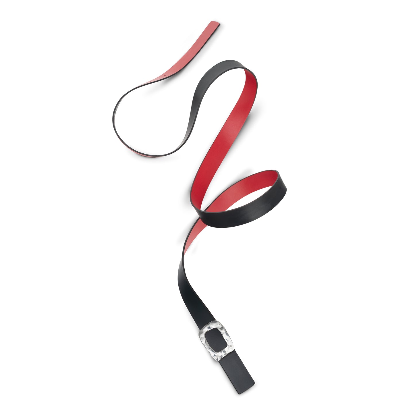 CINTURÓN ROJO y NEGRO- CUERO REVERSIBLE 25 mm / HEBILLA PEQUEÑA LATON BAÑADO EN PLATA