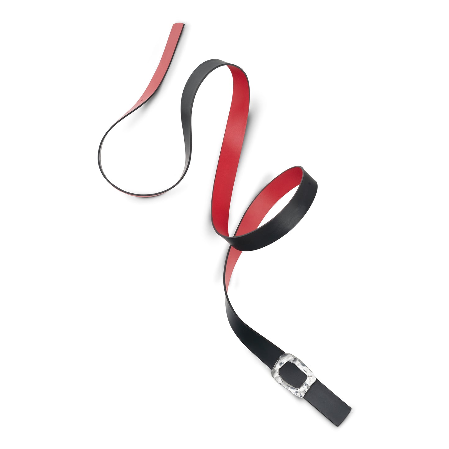 CINTURÓN ROJO y NEGRO- CUERO REVERSIBLE 25 mm / HEBILLA PEQUEÑA LATON BAÑADO EN PLATA