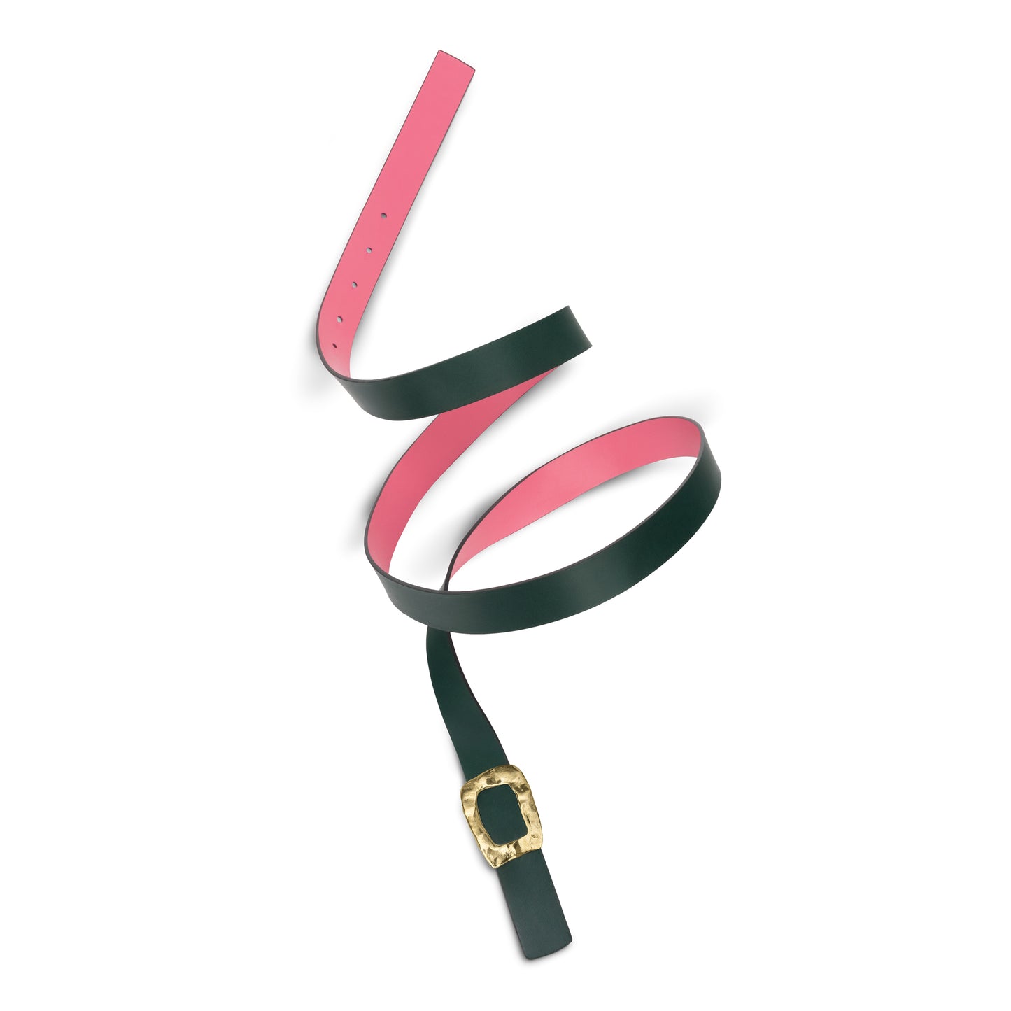 CINTURÓN ROSA - VERDE BOTELLA REVERSIBLE 25 mm / HEBILLA PEQUEÑA LATON