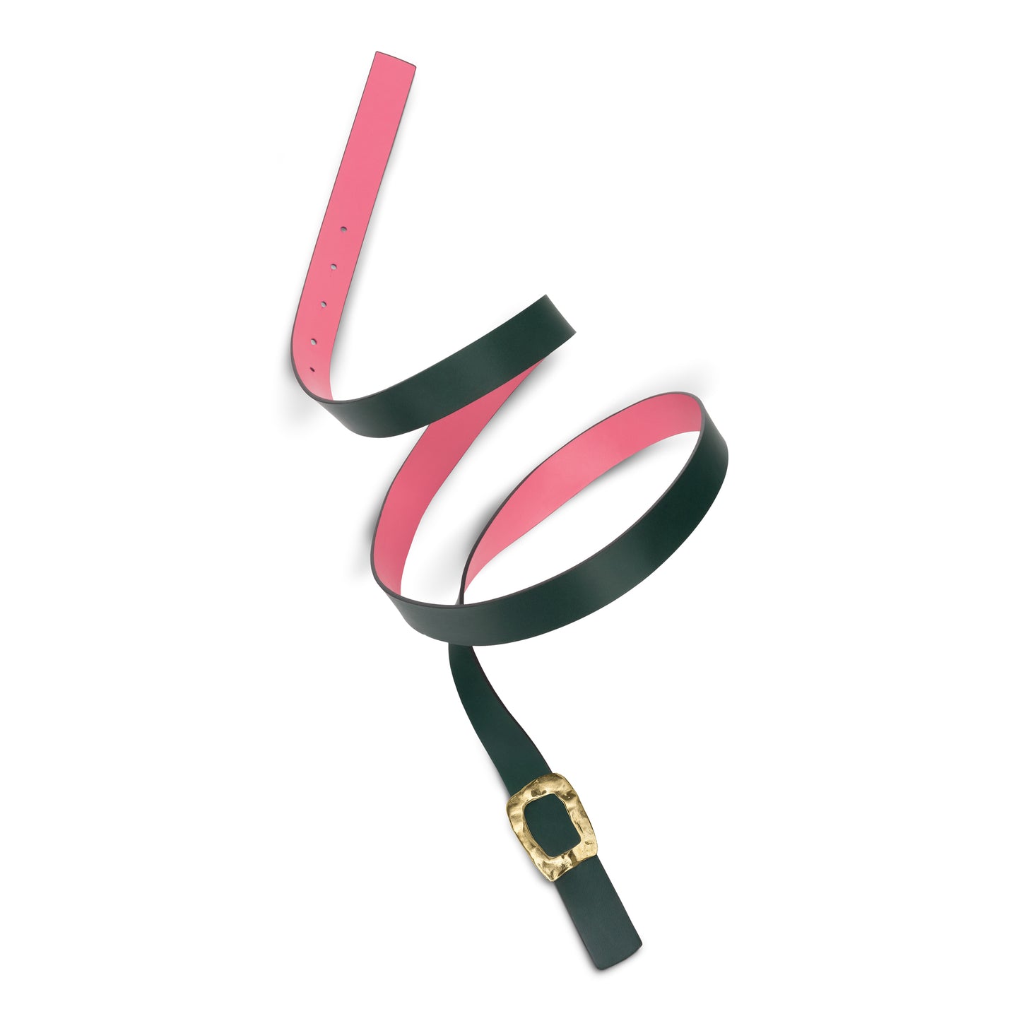 CINTURÓN ROSA - VERDE BOTELLA REVERSIBLE 25 mm / HEBILLA PEQUEÑA LATON