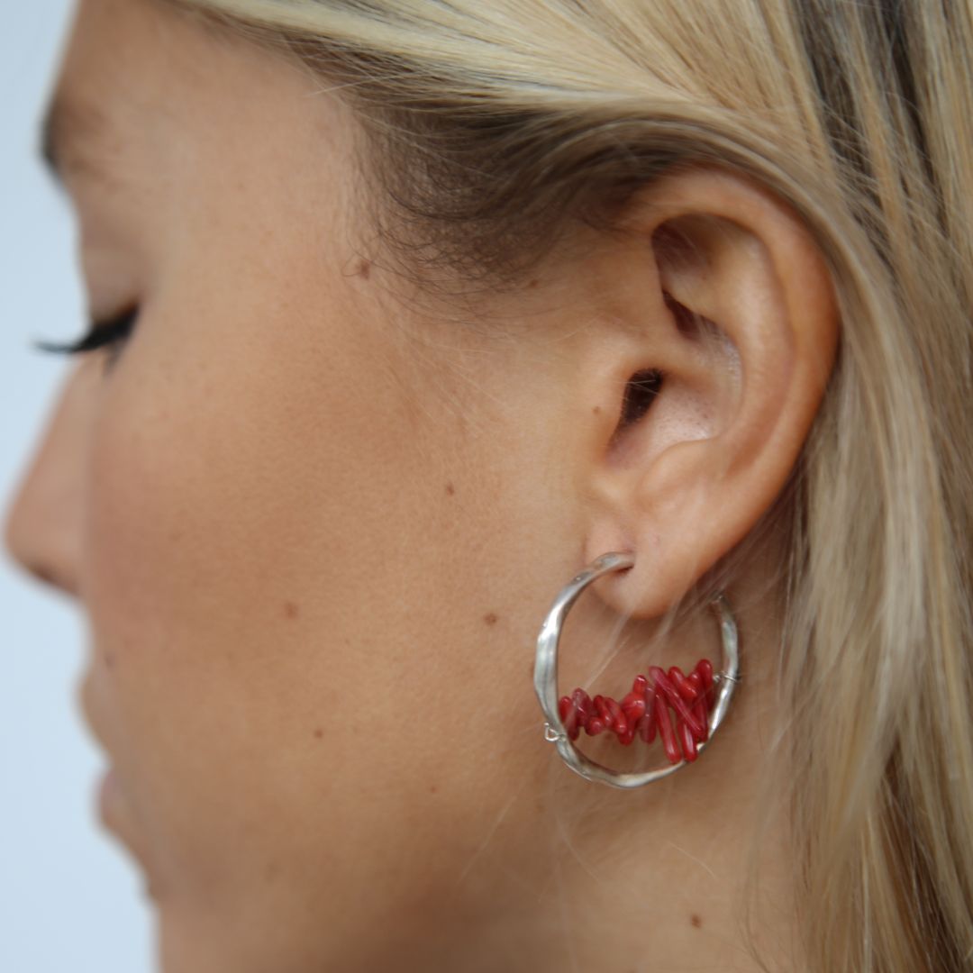 Maggie hoop earrings with coral
